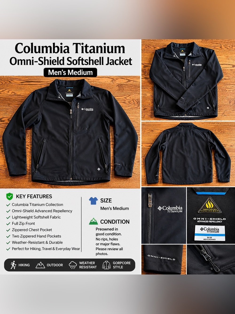 Columbia Titanium Omni-Shield Jacket Men’s Medium Black Gorpcore Outdoor